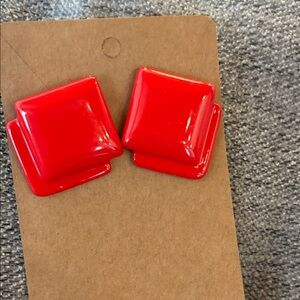 Cherry Red Square Vintage Earrings